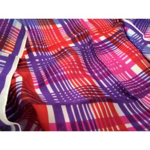 Red Pink Purple Plaid Retro Scarf Vintage Accessories - Picture 3 of 4